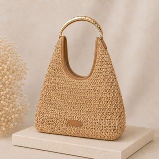 Bolso Hobo Camel con Asa Dorada