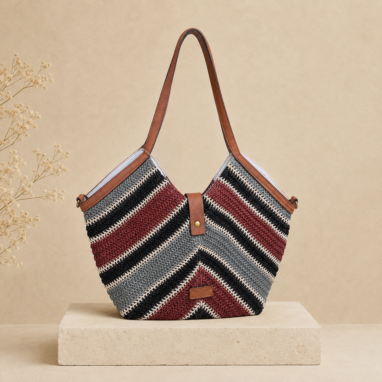 Bolso Tote Chevron Burdeos