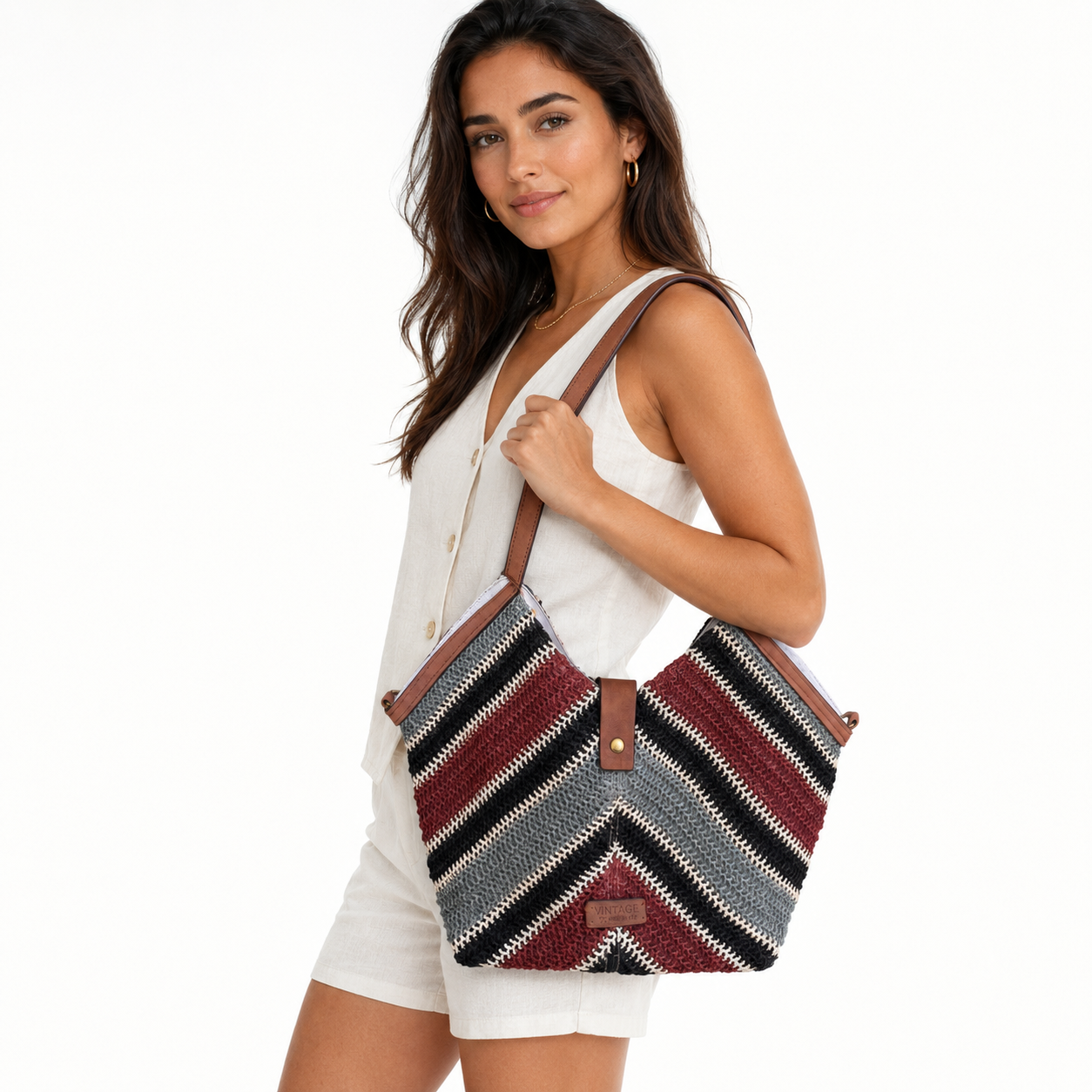 Bolso Tote Chevron Burdeos