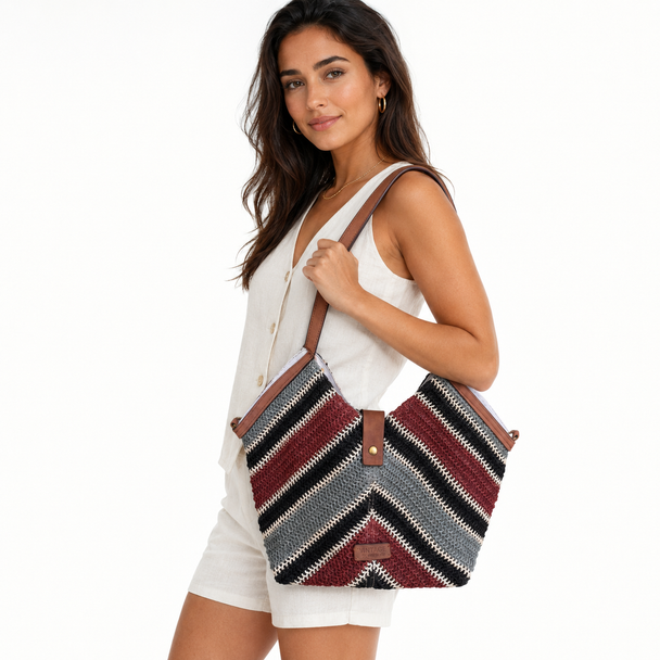 Bolso Tote Chevron Burdeos