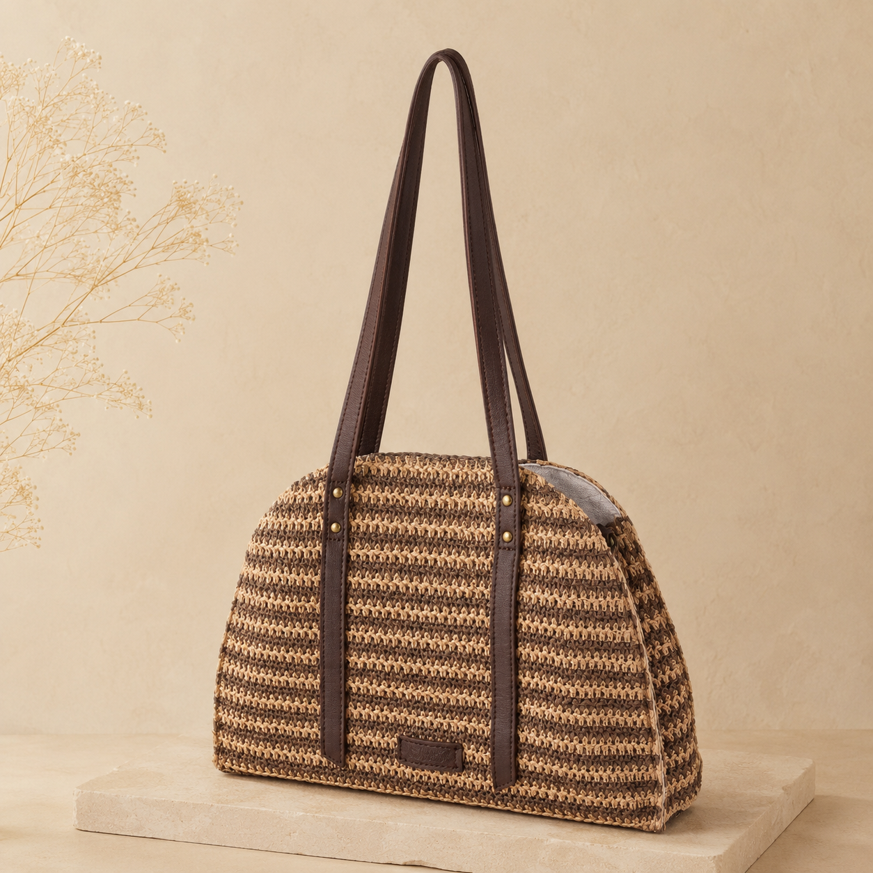 Bolso Shopper de Rayas Marrón