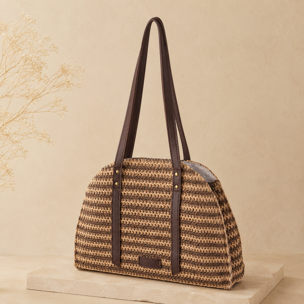 Bolso Shopper de Rayas Marrón