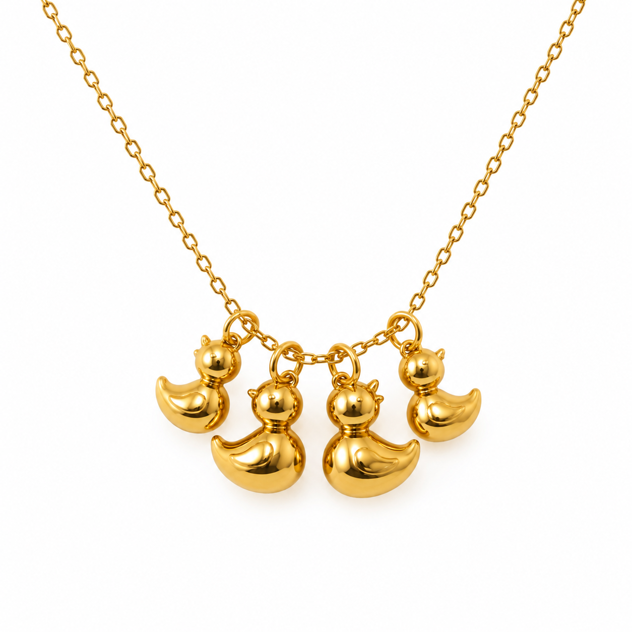 Collar de 4 Patitos en Acero Inoxidable Dorado y Plateado