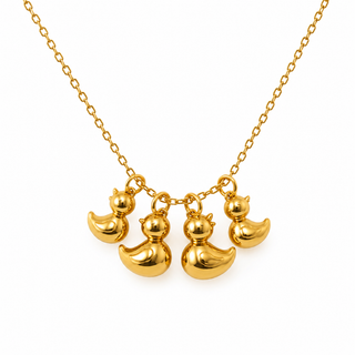 Collar de 4 Patitos en Acero Inoxidable Dorado y Plateado