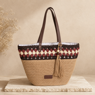 Bolso Tote Tostado Bordado con Tassel