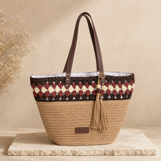 Bolso Tote Tostado Bordado con Tassel
