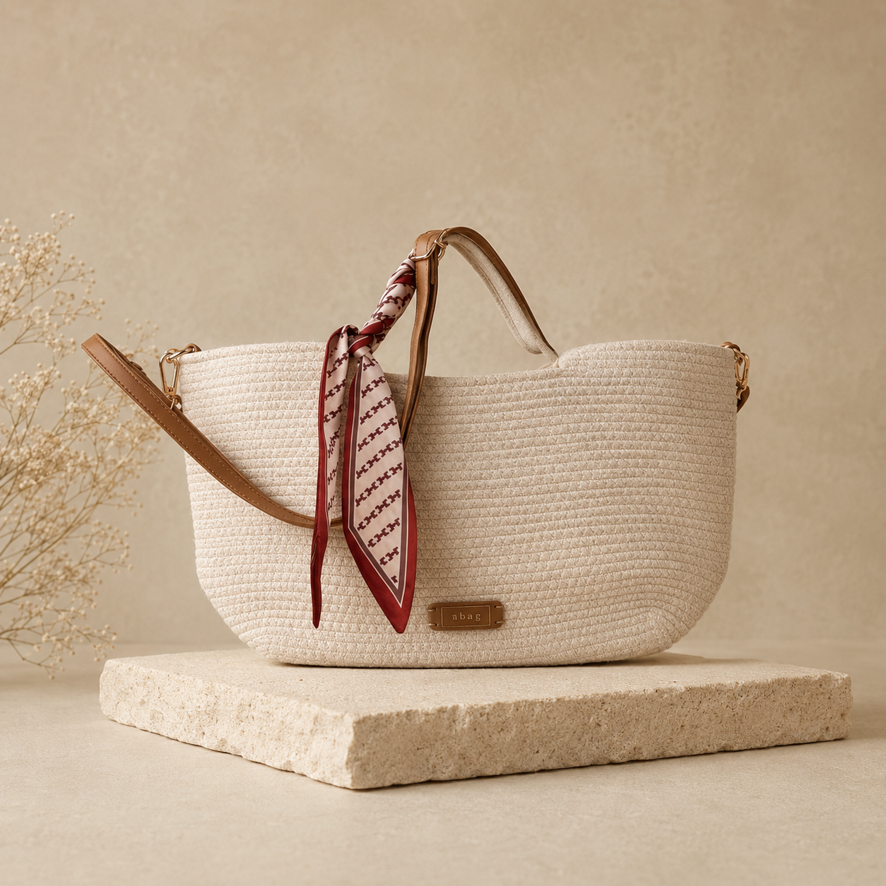 Bolso Media Luna Beige con Pañuelo