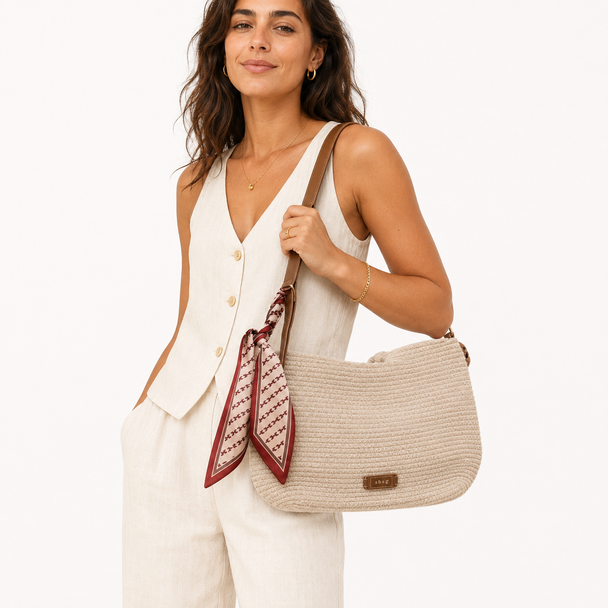Bolso Media Luna Beige con Pañuelo