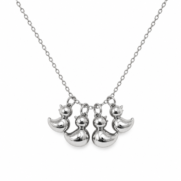Collar de 4 Patitos en Acero Inoxidable Dorado y Plateado