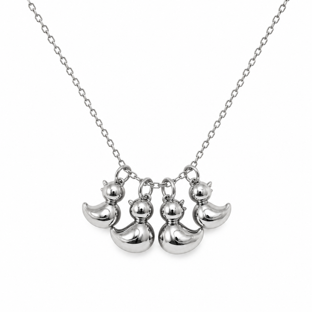 Collar de 4 Patitos en Acero Inoxidable Dorado y Plateado