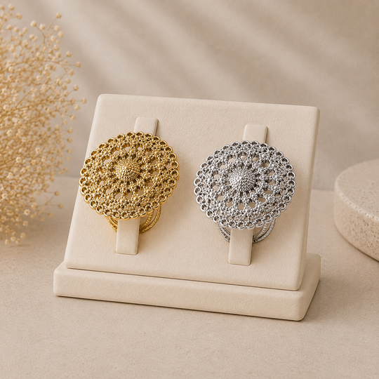 Anillo Floral Boho de Acero Inoxidable Ajustable | Dorado y Plateado