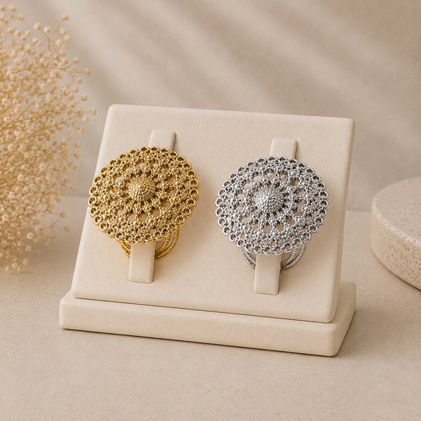 Anillo Floral Boho de Acero Inoxidable Ajustable | Dorado y Plateado