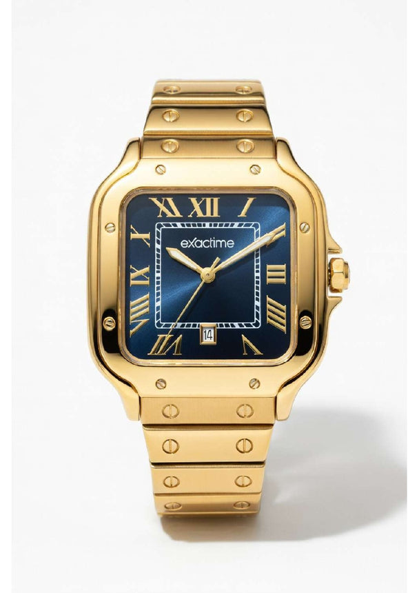 Reloj Exactime Square Dorado - Esfera Azul