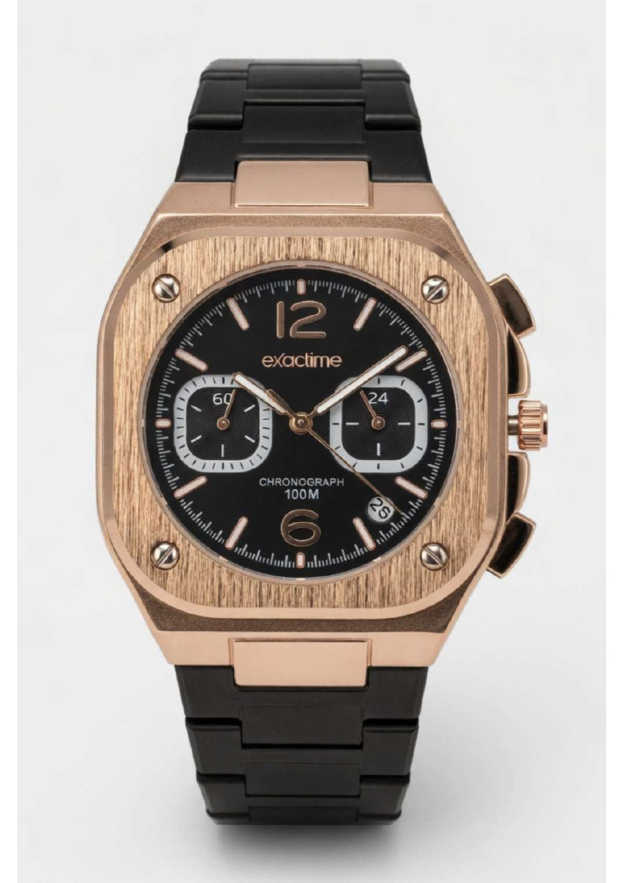 Reloj Exactime Cronógrafo Rose Gold - Correa Negra