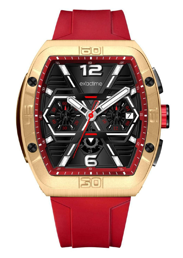 Reloj Exactime Tonneau Dorado - Correa Roja