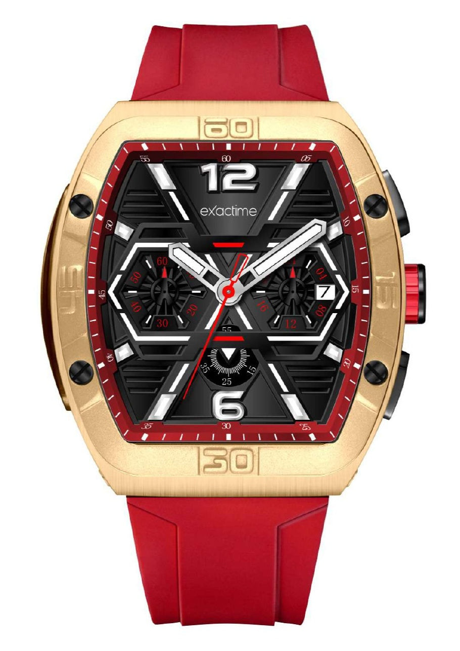 Reloj Exactime Tonneau Dorado - Correa Roja