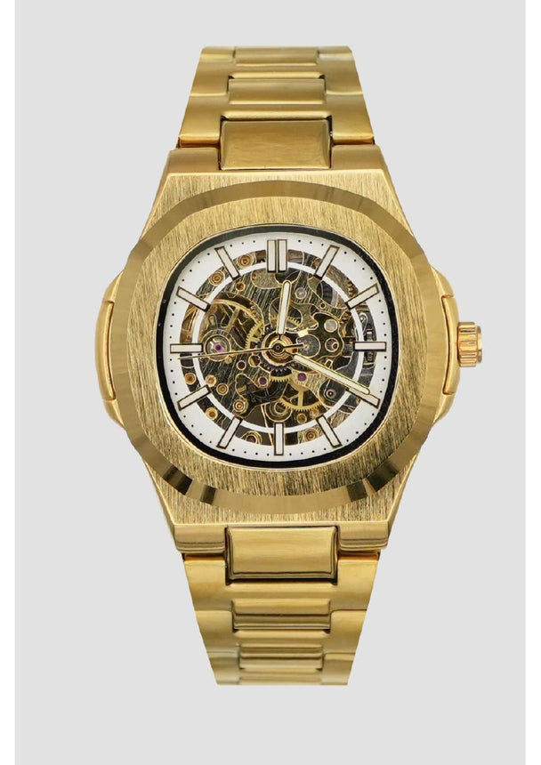 Reloj Exactime Skeleton Dorado - Esfera Blanca