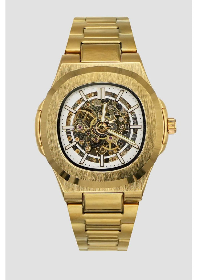Reloj Exactime Skeleton Dorado - Esfera Blanca