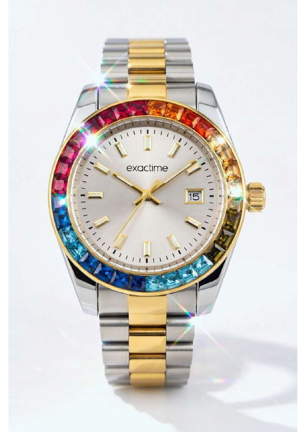Reloj Exactime Bicolor con Bisel Arcoíris