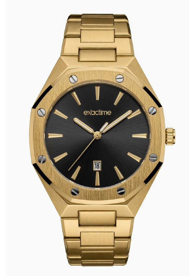 Reloj Exactime Octagonal Dorado - Esfera Negra