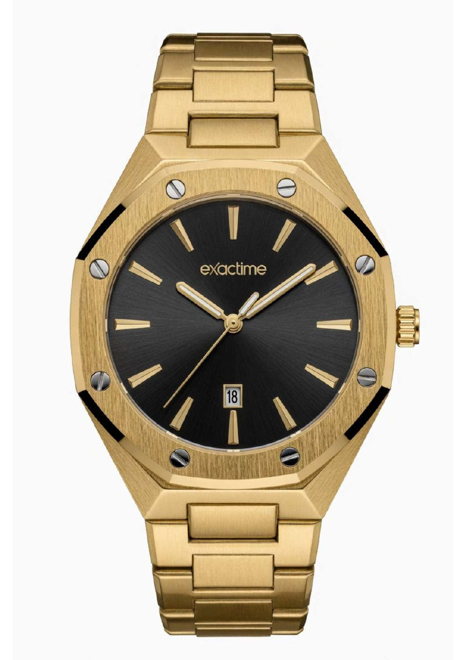 Reloj Exactime Octagonal Dorado - Esfera Negra