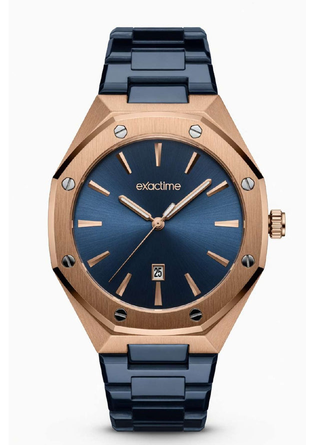 Reloj Exactime Octagonal Rose Gold - Brazalete Azul