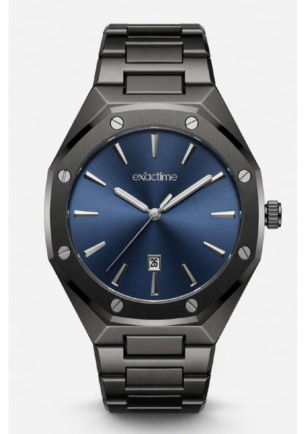 Reloj Exactime Octagonal Negro - Esfera Azul