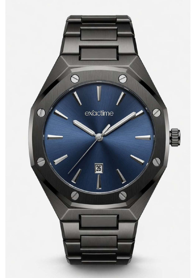 Reloj Exactime Octagonal Negro - Esfera Azul