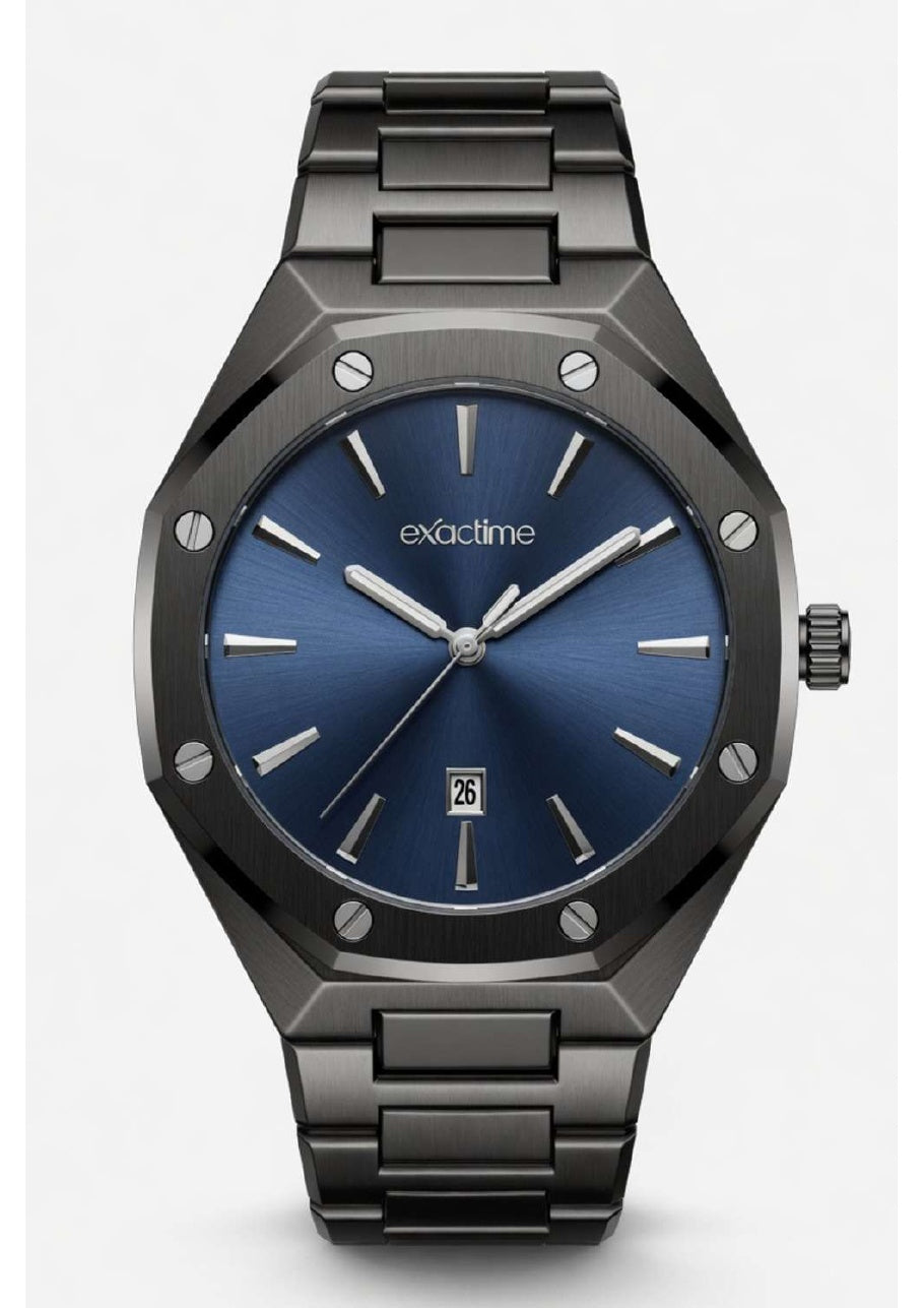 Reloj Exactime Octagonal Negro - Esfera Azul