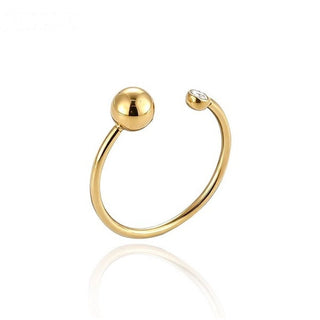 Anillo abierto con bola y circonita de acero inoxidable dorado - Keoki Shop