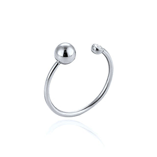 Anillo abierto con bola y circonita de acero inoxidable plateado - Keoki Shop