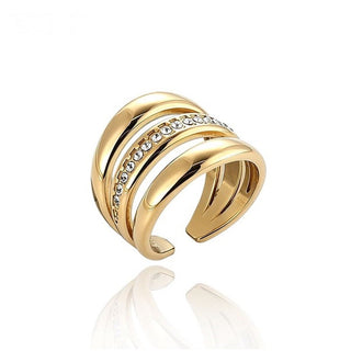 Anillo ancho multibanda con circonitas dorado - Keoki Shop