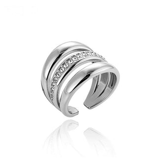 Anillo ancho multibanda con circonitas plateado - Keoki Shop