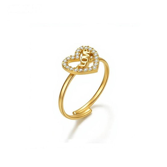Anillo corazón LOVE con circonitas dorado - Keoki Shop