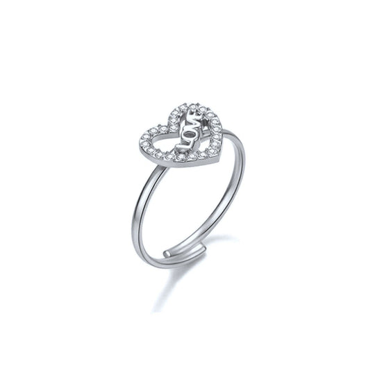 Anillo corazón LOVE con circonitas plateado - Keoki Shop