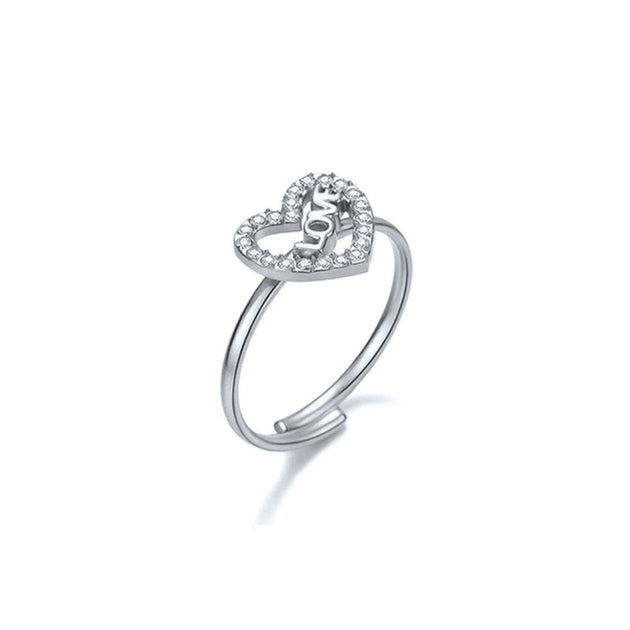 Anillo corazón LOVE con circonitas plateado - Keoki Shop