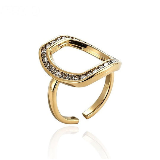 Anillo abierto geométrico con circonitas dorado - Keoki Shop