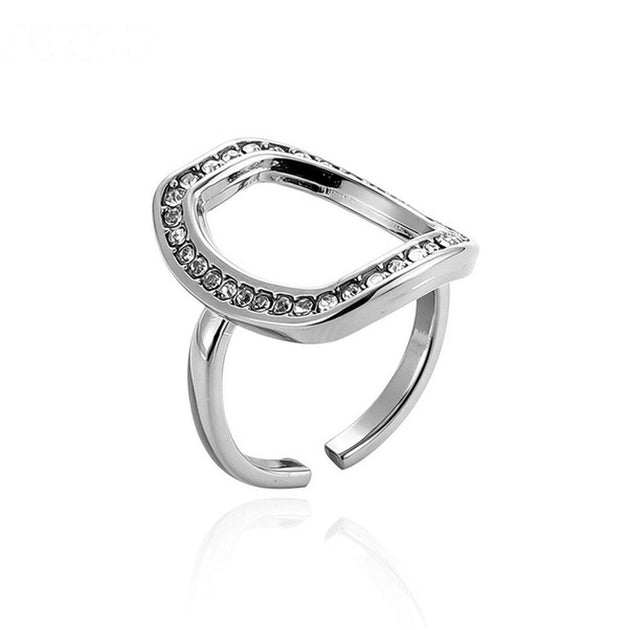 Anillo abierto geométrico con circonitas plateado - Keoki Shop