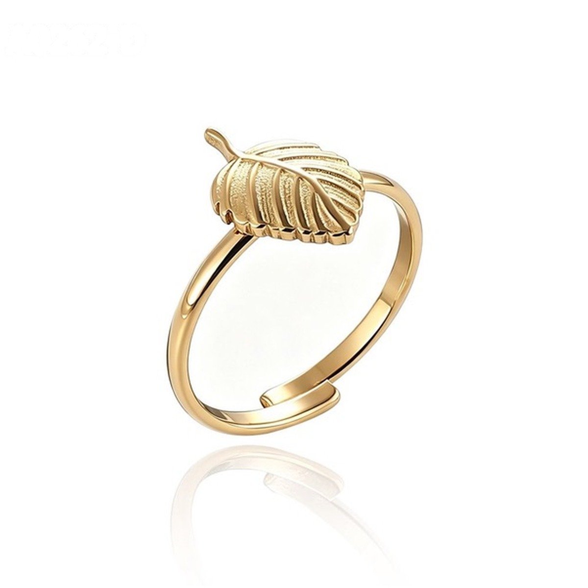 Anillo hoja ajustable de acero inoxidable dorado - Keoki Shop