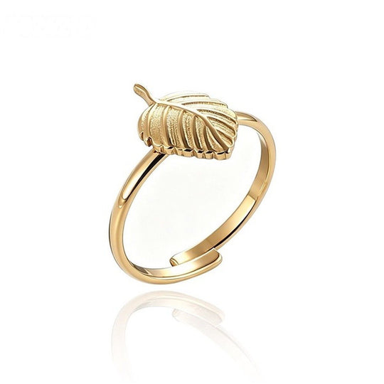 Anillo hoja ajustable de acero inoxidable dorado - Keoki Shop