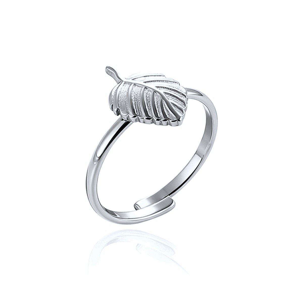 Anillo hoja ajustable de acero inoxidable plateado - Keoki Shop