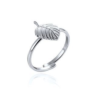 Anillo hoja ajustable de acero inoxidable plateado - Keoki Shop