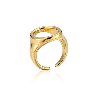 Anillo sello ovalado abierto de acero inoxidable dorado - Keoki Shop
