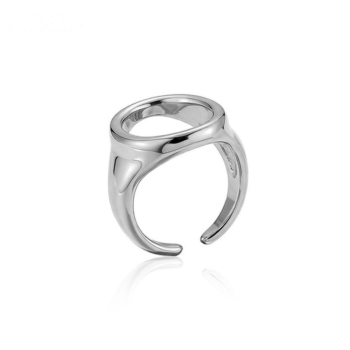 Anillo sello ovalado abierto de acero inoxidable plateado - Keoki Shop