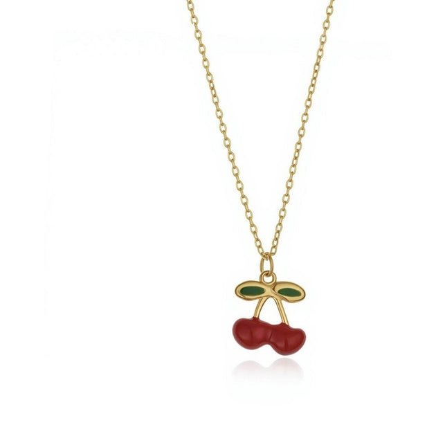Collar con colgante de cerezas esmaltadas chapado en oro - Keoki Shop