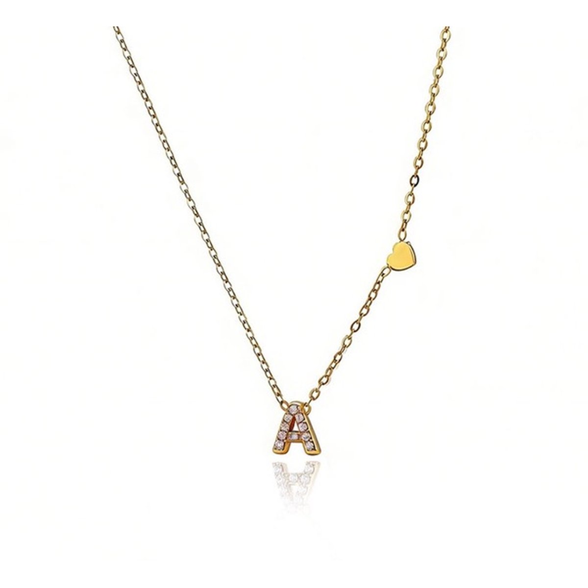 Collar inicial con circonitas y corazón de acero inoxidable dorado - Keoki Shop