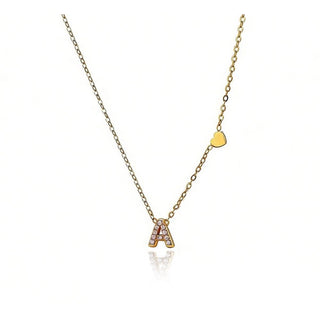 Collar inicial con circonitas y corazón de acero inoxidable dorado - Keoki Shop