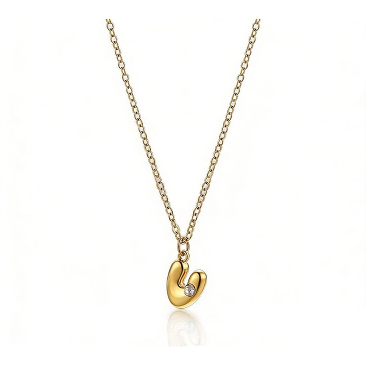 Collar letra burbuja con circonita de acero inoxidable dorado - Keoki Shop