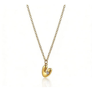Collar letra burbuja con circonita de acero inoxidable dorado - Keoki Shop