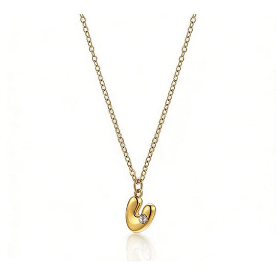 Collar letra burbuja con circonita de acero inoxidable dorado - Keoki Shop